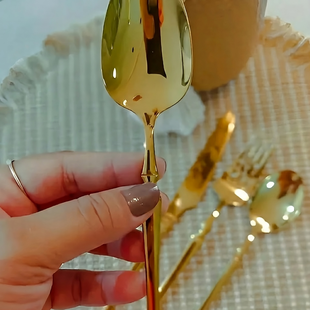 Jogo Europeu de Talheres Douradas Inoxidáveis com 24 | 48 Peças