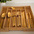 Porta Talheres de Bambu Extensível – Organizador Ajustável para Gavetas