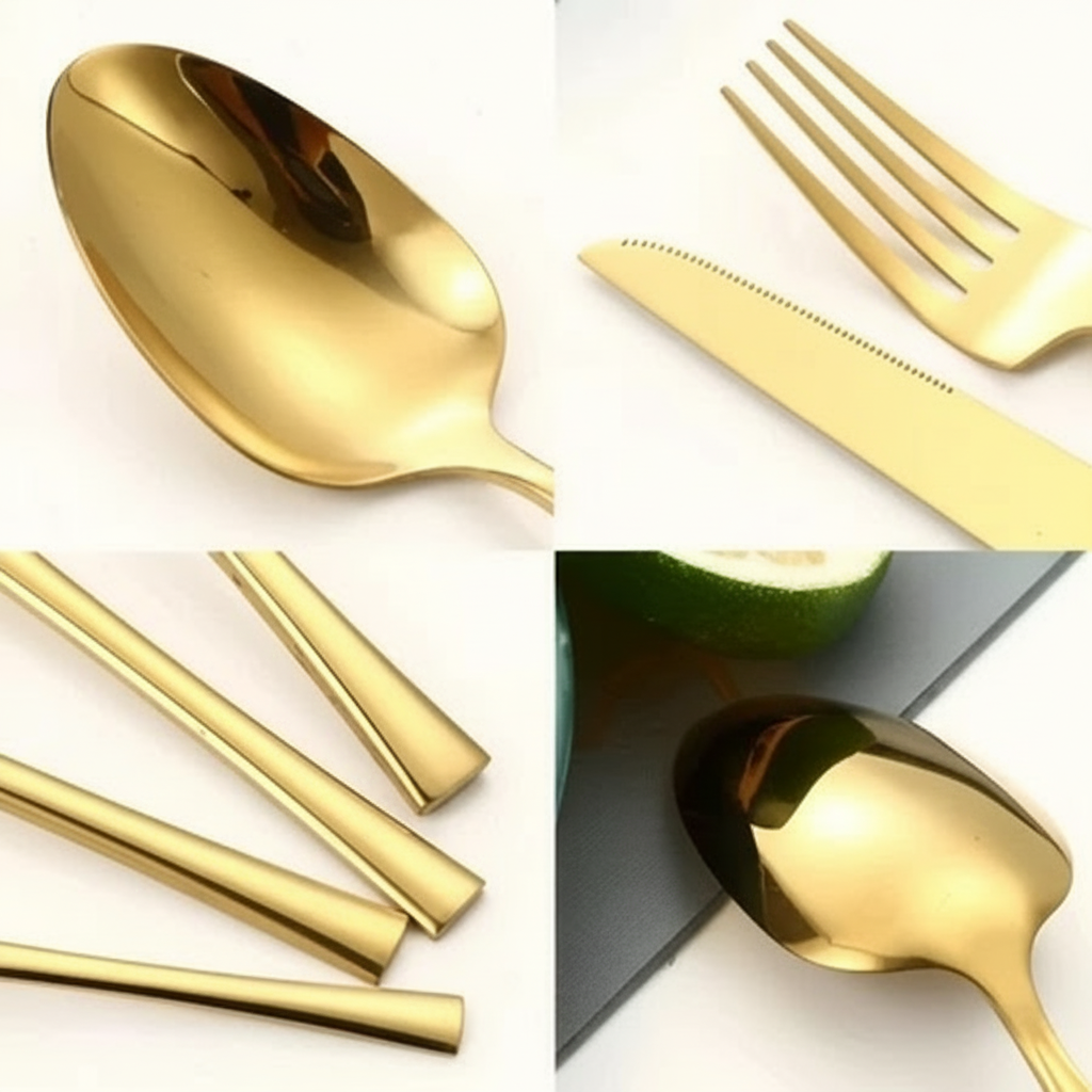 Jogo Europeu de Talheres Douradas Inoxidáveis com 24 | 48 Peças