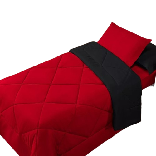 Kit Edredom Solteiro Dupla Face + Lençol 4 Pçs Preto Cinza