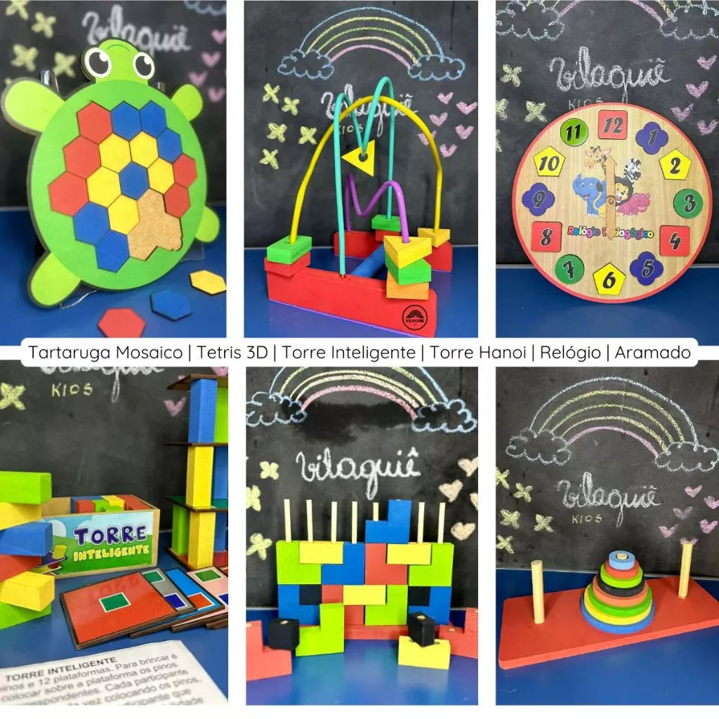 Kit 6 Brinquedos Pedagógicos MDF- Primeira Infância