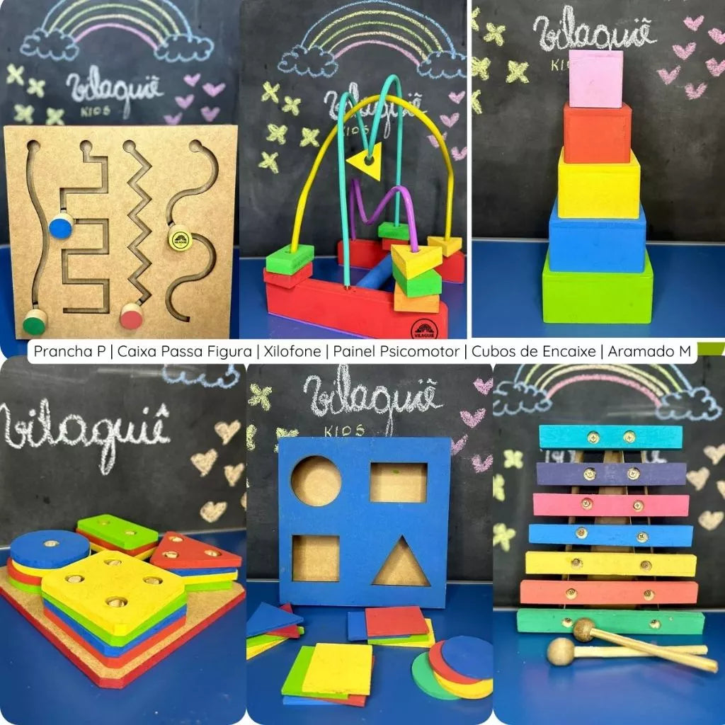 Kit 6 Brinquedos Pedagógicos MDF- Primeira Infância