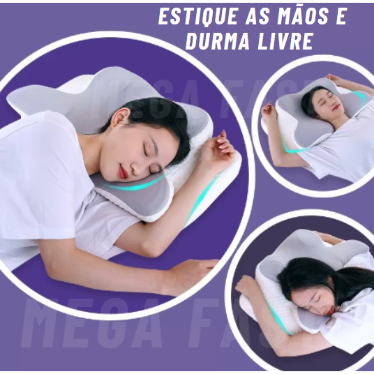 TRAVESSEIRO ORTOPÉDICO BORBOLETA CERVICAL PARA COMBATE A DORES NA COLUNA, DORES DE CABEÇA - VISCOELASTICO FRONHA LAVÁVEL