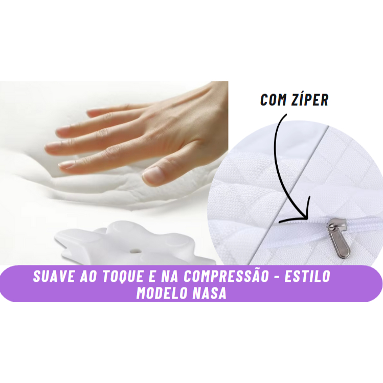 TRAVESSEIRO ORTOPÉDICO BORBOLETA CERVICAL PARA COMBATE A DORES NA COLUNA, DORES DE CABEÇA - VISCOELASTICO FRONHA LAVÁVEL