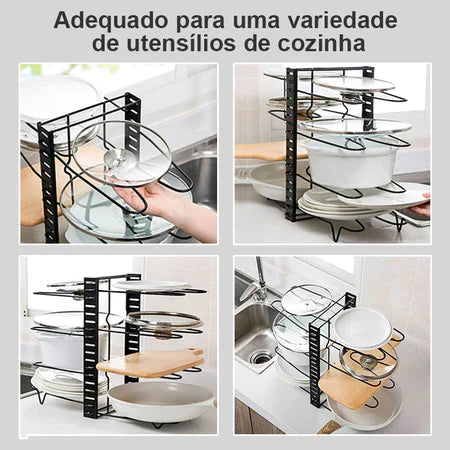 Organizador de Panelas Ajustável para Armário de Cozinha