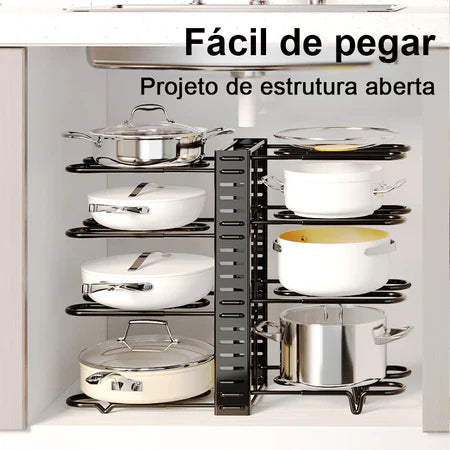Organizador de Panelas Ajustável para Armário de Cozinha