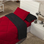 Kit Edredom Solteiro Dupla Face + Lençol 4 Pçs Preto Cinza