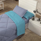 Kit Edredom Solteiro Dupla Face + Lençol 4 Pçs Preto Cinza