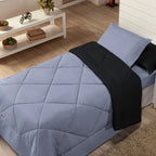 Kit Edredom Solteiro Dupla Face + Lençol 4 Pçs Preto Cinza