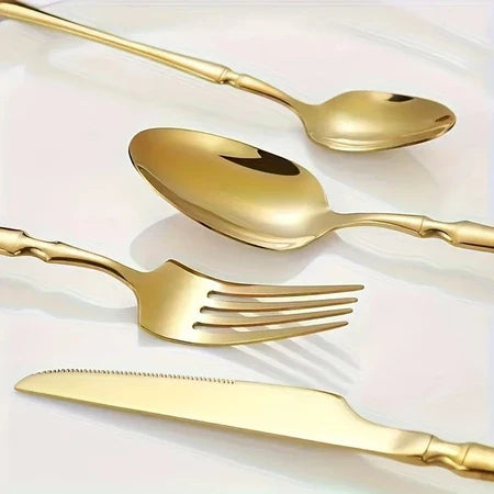 Jogo Europeu de Talheres Douradas Inoxidáveis com 24 | 48 Peças
