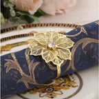 Porta-Guardanapos Flor de Cristal Lux – Kit Dourado com Pedra Brilhante- 6 UNIDS.