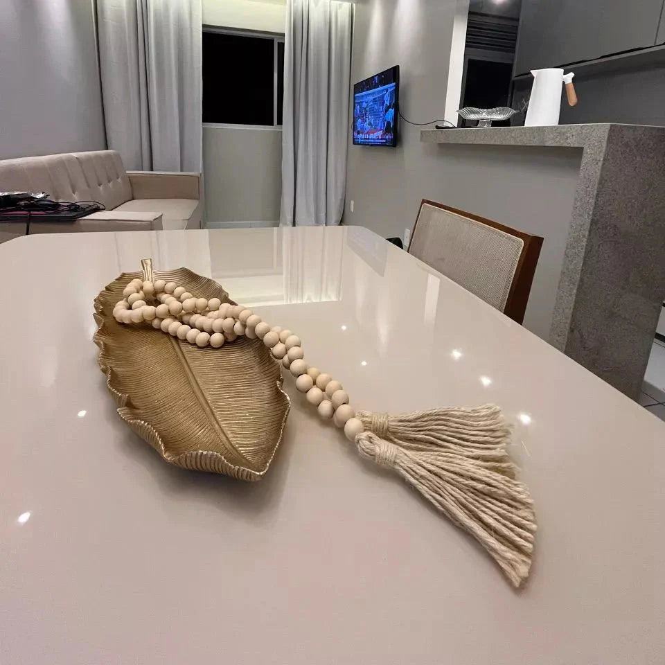 Colar de Mesa Decorativo com Cantos de Madeira Natural – Estilo Boho Chic